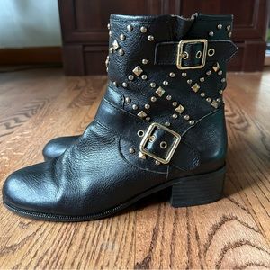 INC Wenda Studded Black Leather Moto Ankle Boots Size 7